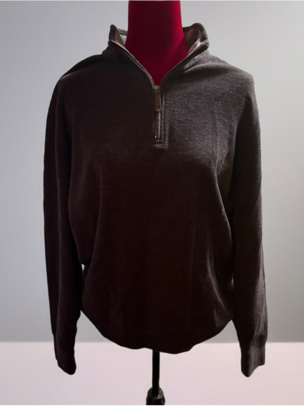 Lands' End Men's Zip-Neck Sweater - Dark Brown